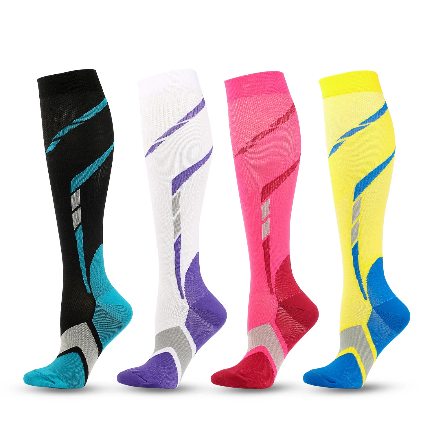 

JR-035 New Design Colorful Unisex Knee High Sporty Compression Socks, Custom color