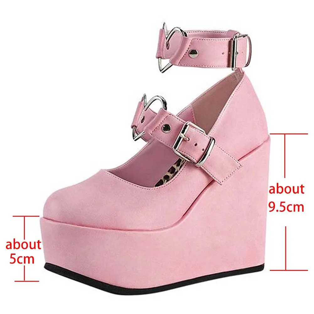 

Doratasia Brand New Ladies Pink Sweet Cute women's Pumps Wedges High Heels Pumps Fashion Platform Lolita Gothic Shoes Woman