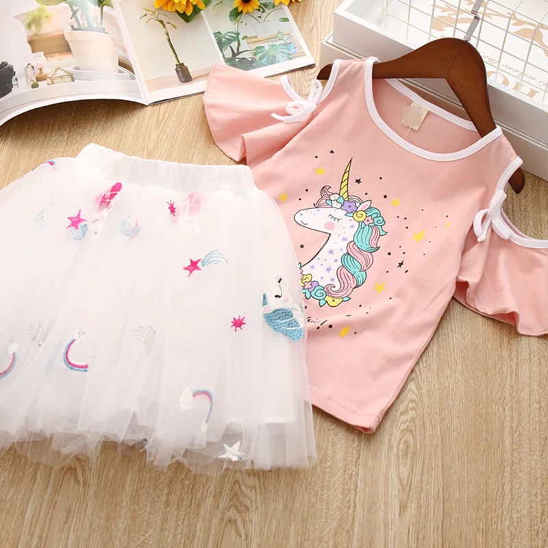 

Unicorn Girls Dress 2pc Clothes Set Baby Outfits Summer T- Shirt Children Kid Dresses For Girl 3 Years Party Dress