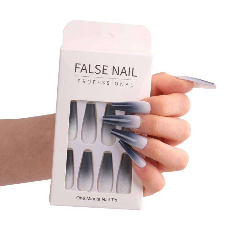 

Wholesale Women Fashion Gradient Nail Full Cover Long Ballet Coffin Nail Tips Simple French Fake Nails, As photo