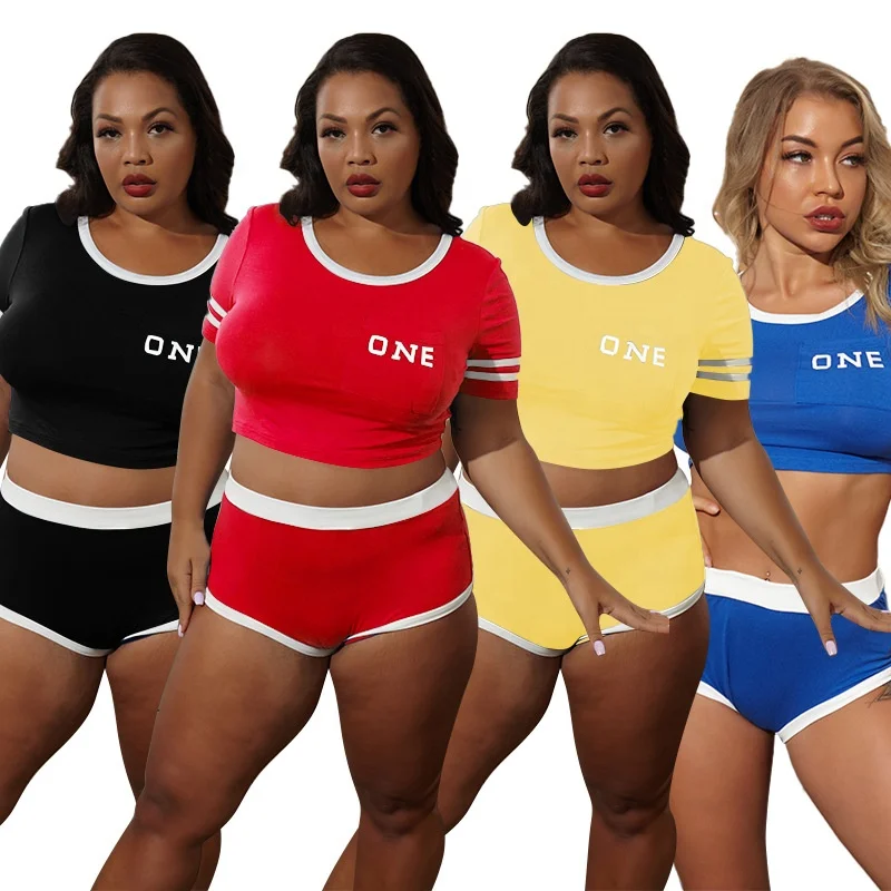 

9070 New Arrival S-5XL Streachy Clothing Plus Size Plain Two Piece Pajama Short Set for Women, 4 colors: black, red, yellow, blue