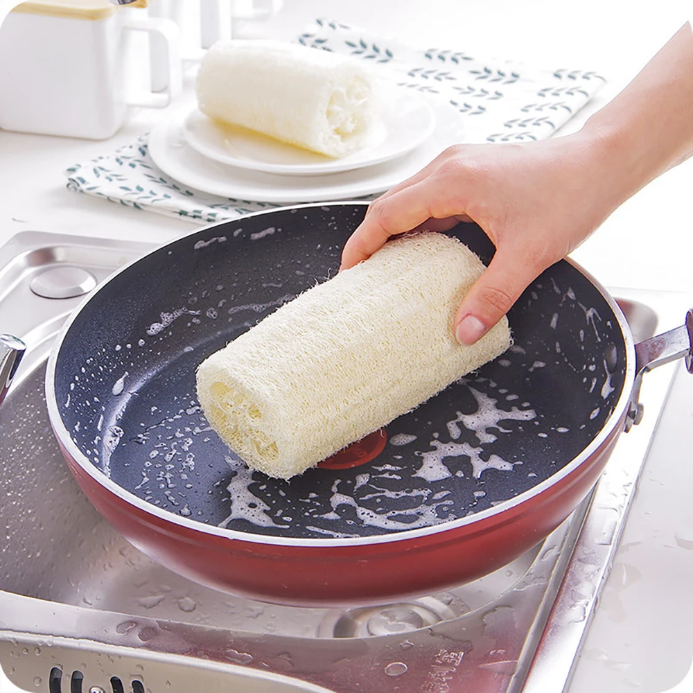 

Natural plant fiber wash pot brush Loofah dish cloth Rich bubble Kitchen Cleaning tools brush kitchen Wash pot brush Not oily, White