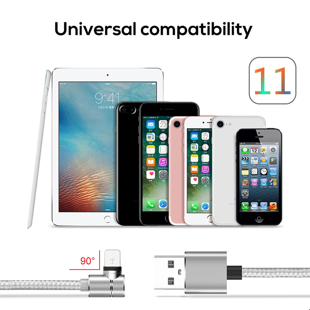 
Custom Logo AM30 1M 90 Degree Nylon Weave LED Magnetic Charging Cable For 8 Pin 