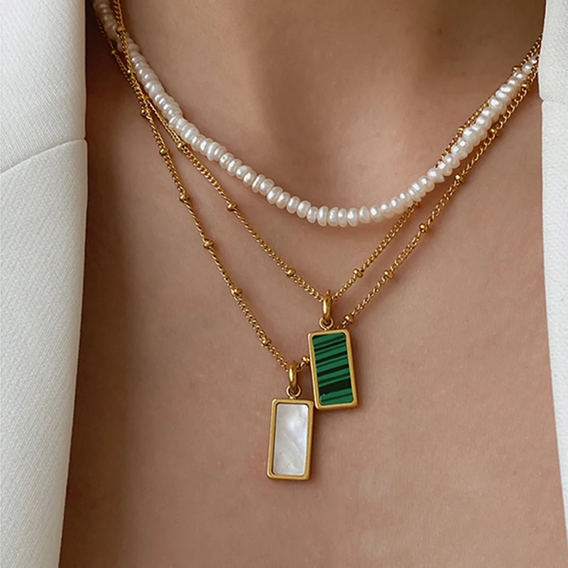 

3 Designs Rectangle Malachite Necklaces Abalone Shell Necklaces for Women Natural Shell Minimalist Necklace 2020 Hot