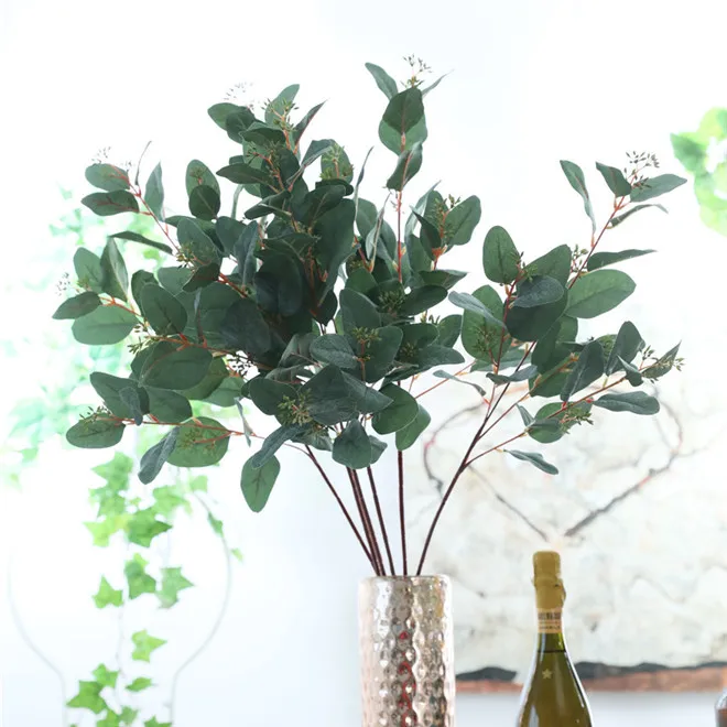 

Y0001-5 Wholesale Lifelike Artificial Leaves Silk Eucalyptus Stems For Interior Decoration