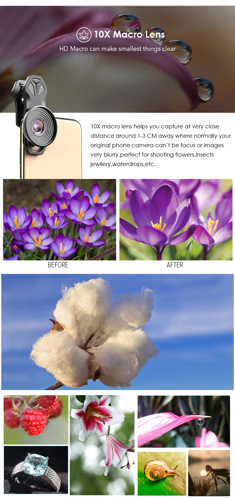 APEXEL HD 5 in 1 Camera Phone Lens Kit 4K Wide Angle Macro Telescope Mobile Fisheye Lens for iPhone Samsung Smartphone