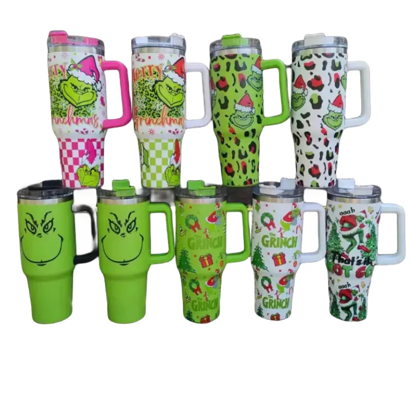 

Dupe Coffee Travel Mugs Grinch 40oz Tumbler with Handle Grinch Quencher Flowstate Stainless Steel Custom 3D Printing Camping