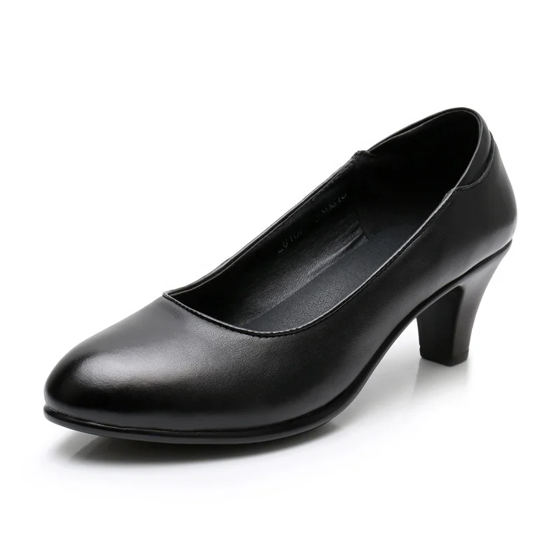 

Factory Wholesale Hot Selling Black Cow Genuine Leather Women Anti-Slip Work professional hotel bank staff Shoes