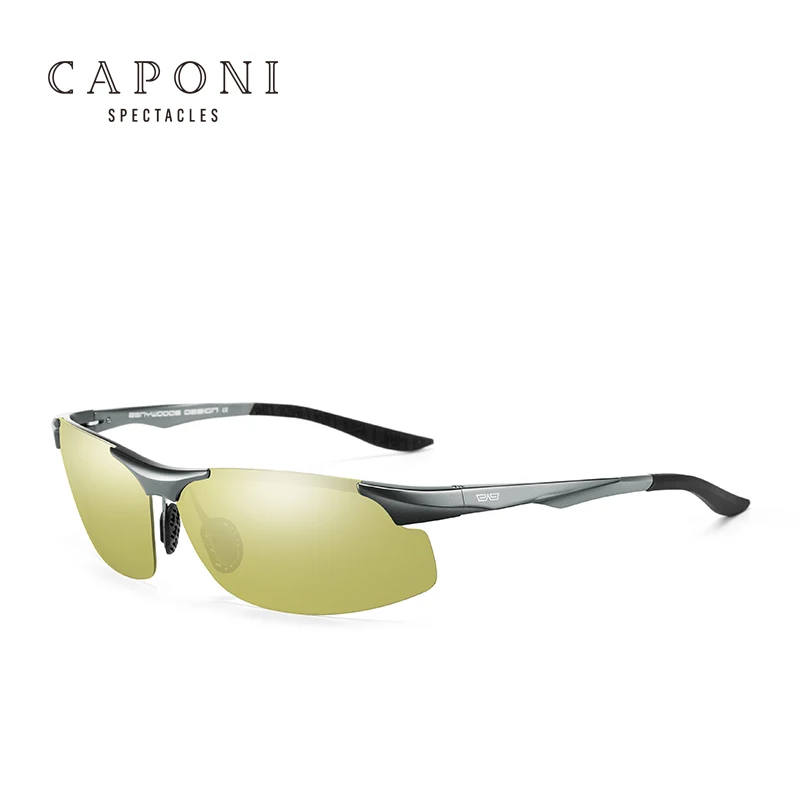 

CAPONI High Quality 2020 Outdoor Sport Half Frame Al-mg Polarized Sunglasses Night Vision Glasses for Driving Gafas Ciclismo, Gun / black