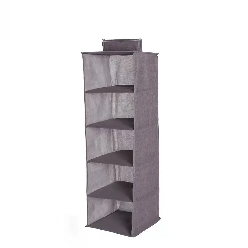 

Multi-layer closet drawer storage hanging bag Washable Foldable Clothes Storage Bag Cotton and linen five layers, Gray