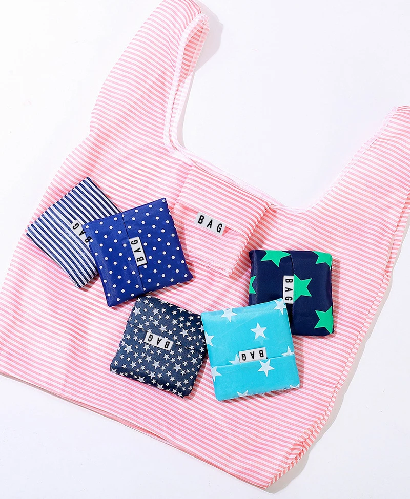 

Reusable Tote Pouch Fashion Square Printed Oxford Foldable Eco Friendly Shopping Bag, 7 colors