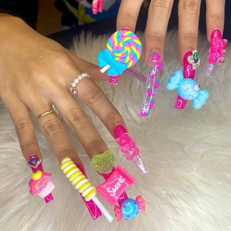 

30pcs Design Heart Resin 3D Candy Cabochon Charms Sweets Flatback Kawaii Resin Nail Art Charms For Nails Decoration