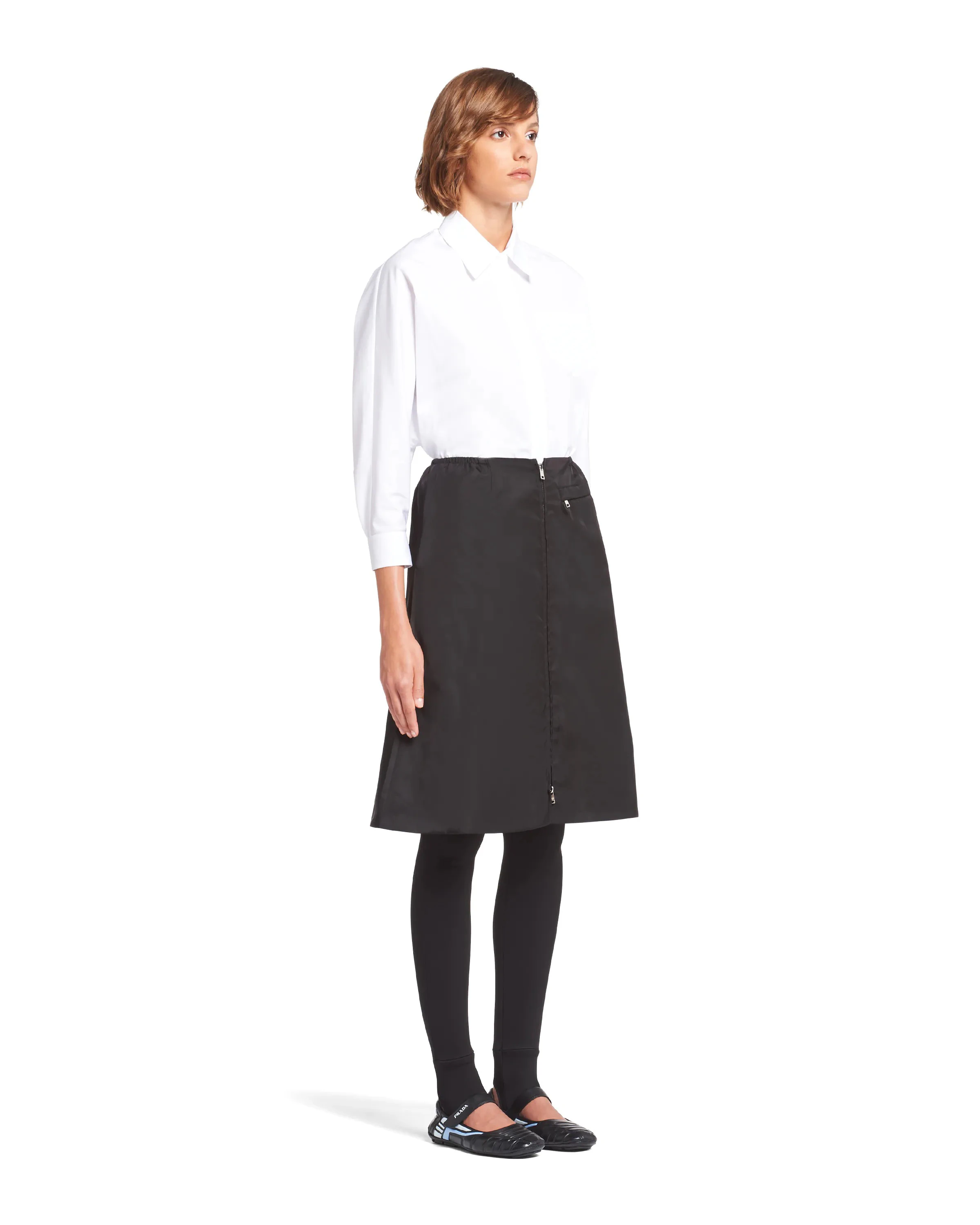 

High Quality Women's Re-nylon Gabardine Flared A Line Environmentally Friendly Water Proof Midi Skirt