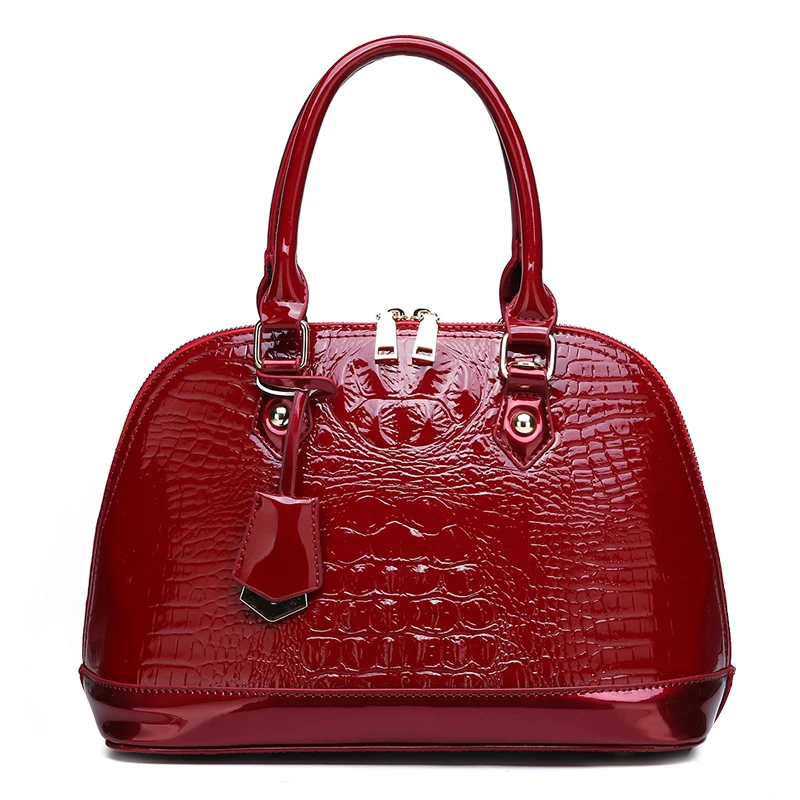 

Official Latest Design Crocodile Leather Pu Handbags Shoulder Tote Ladies Fashion Shell Shaped red bags women handbags