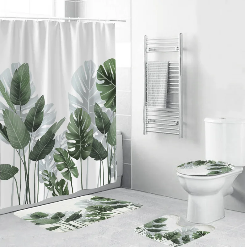 

Hot selling leaves Pattern Bathroom Decoration, bamboo leaves shower curtain //