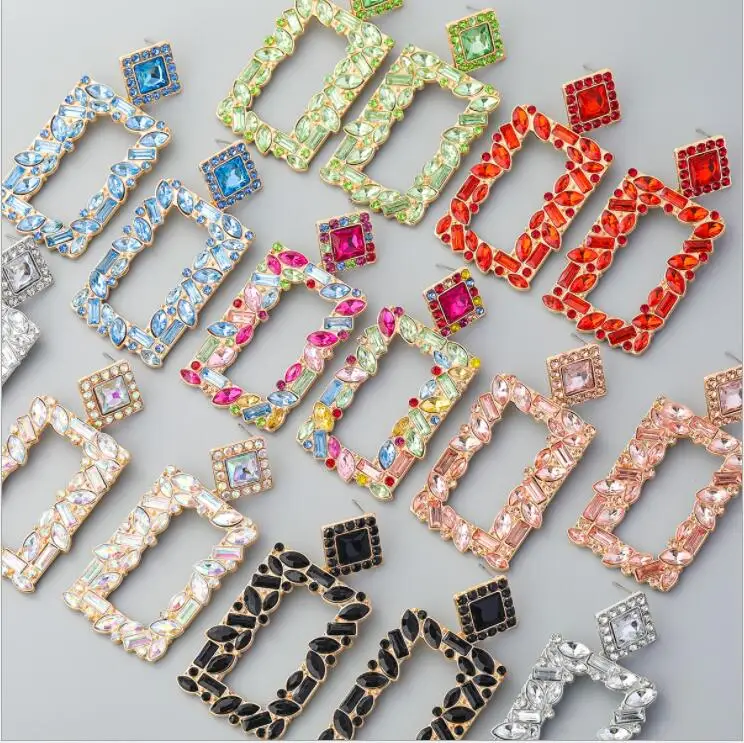 

8 Colors Rhinestone Water Drop Dangle Earrings For Women Fashion Jewelry Trendy Girls' Daily Collection Earrings Accessories, Same as pictures show,5% color difference exist