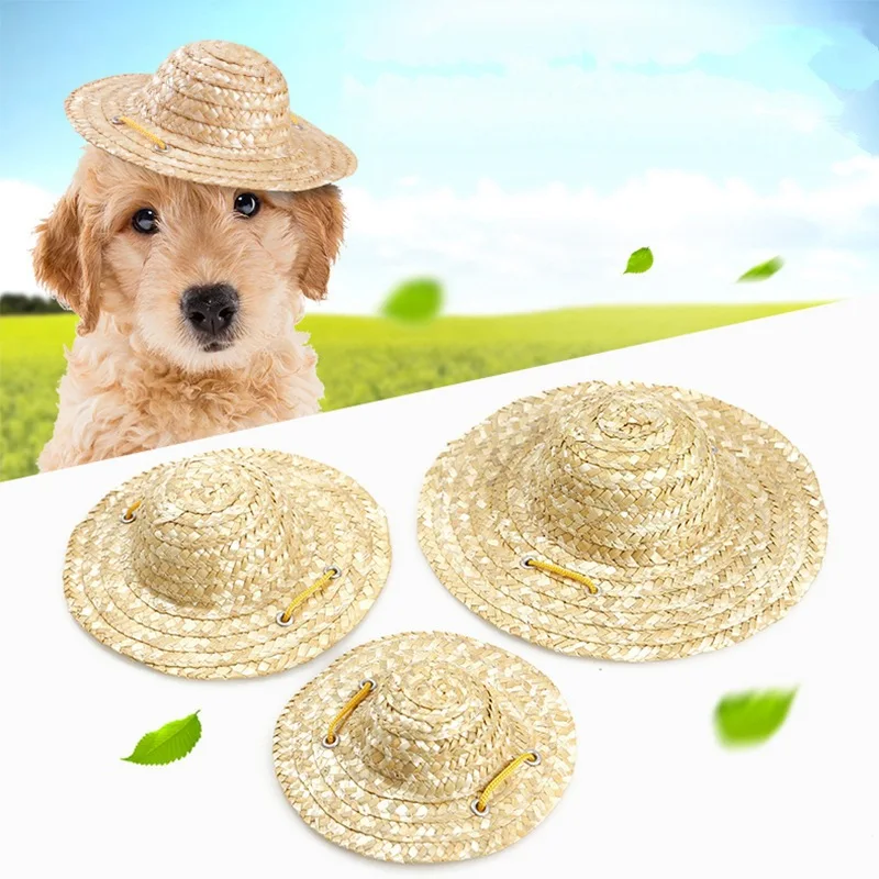 

Pet accessories cat dog sun protection hat pet straw hat Vintage farmer hat accessories, Picture color