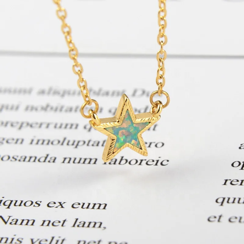 

316L Stainless Steel Colorful Opal Star Pendant Necklace 18k Real Multi-color Pentagram Opal Necklace For Women Gift