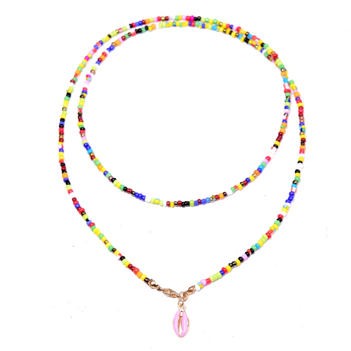 

Fashion Two Layers Women BOHO Bohemia Jewelry Latest Design Shell Pendant Seed Beads Necklace