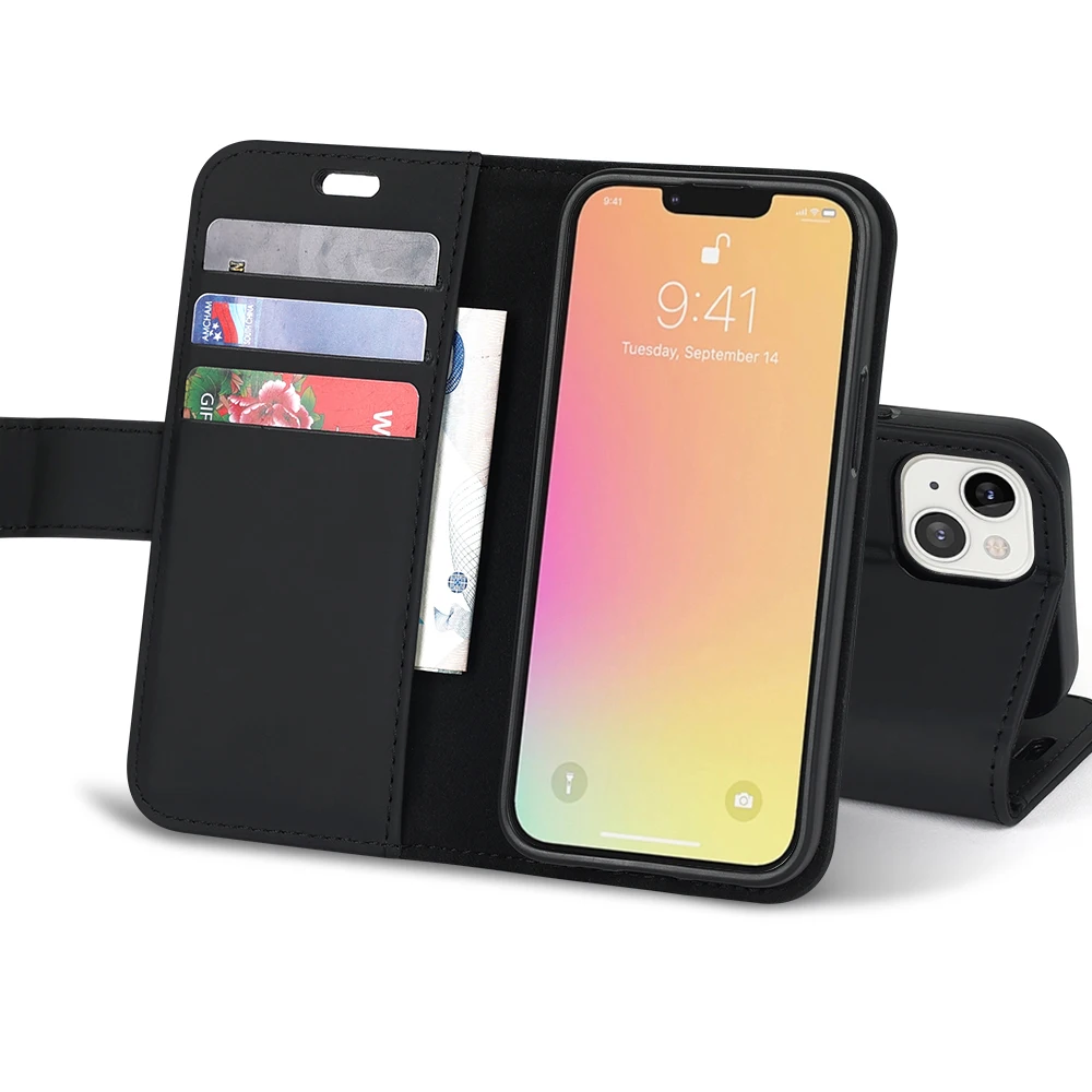 

For iPhone 13 Pro Leather Wallet Folio Case Book Design with Stand and ID Credit Card Slots Magnetic Closure for iPhone 13, Client's requirement