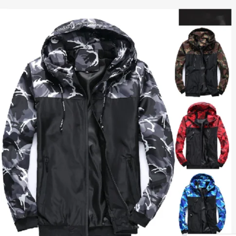 

Men's long-sleeved loose jacket men's jacket tooling hooded color matching