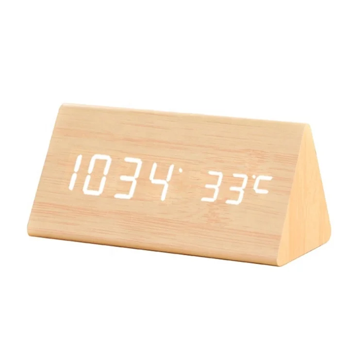 

2021 New Dropshipping Wood Alarmed Table Temperature Led Digital Alarm Multi-functional Small Wooden Clock, Wood color,brown,black,white