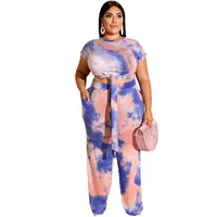 

New Fashion Women Round Collar Slim T-shirt and Pants Casual Plus Size Two-piece Suit