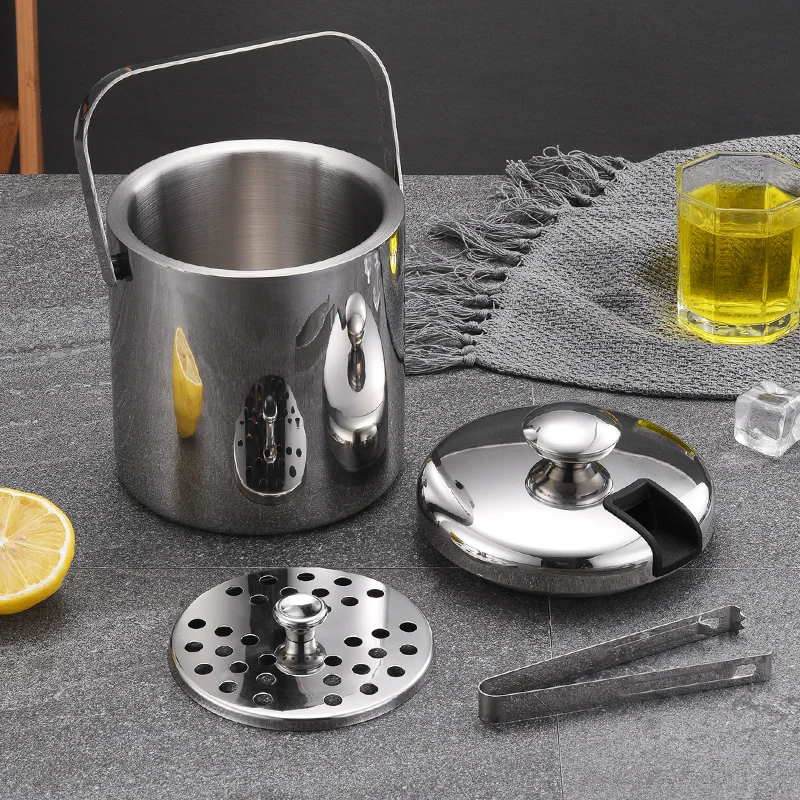 

Manufacturer supply 1.3L double stainless steel ice bucket wine champagne metal cooler ice bucket with cover, Customized color