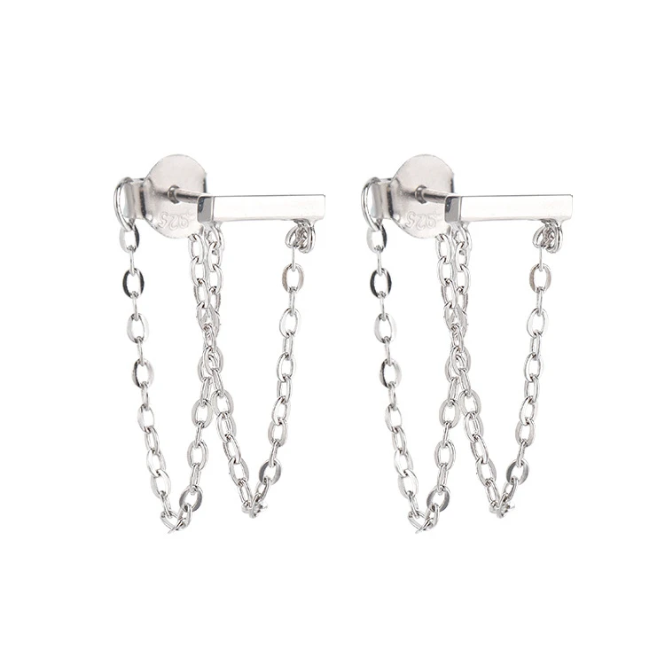 Real 925 Sterling Silver chain Stud Earrings for Women Girls Fashion jewelry 2022