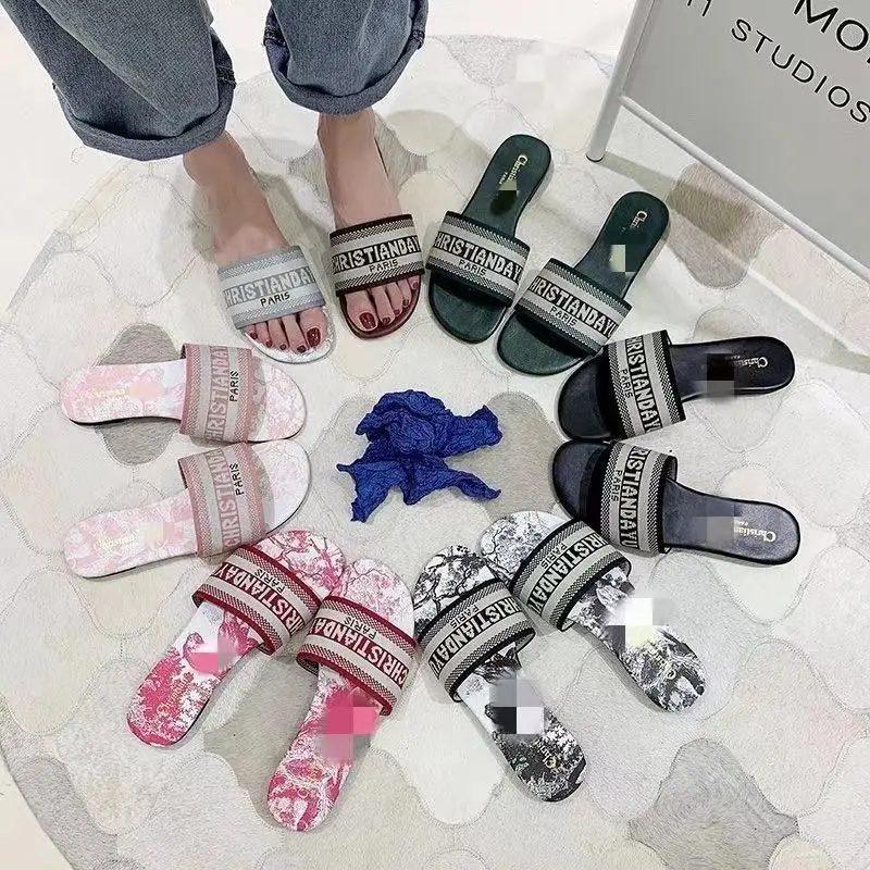 

women's sandals 2021 designer sandals women famous brands Luxurious style slippers print colors slide for ladies, Black