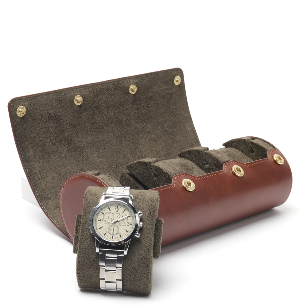 

Durable Handmade 3 Slot Pu leather watch boxes Packaging Organizer Collection Men Watch Travel Box, Brown