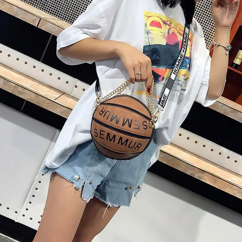 

2020 New Design Basketball Shaped Shoulder Messenger Bag Purses Tote Mini PU Handbags for Women Girls