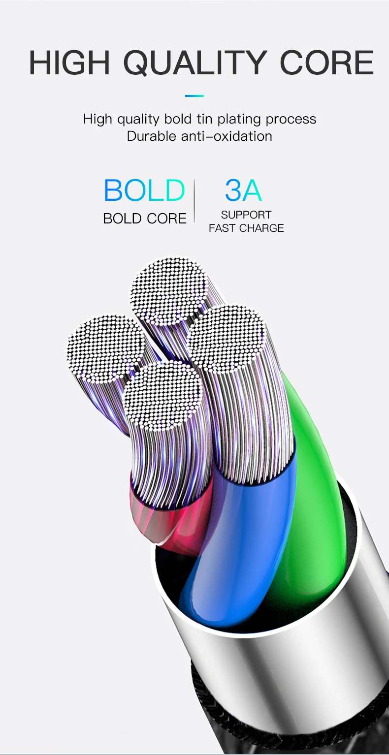 Logo customized 100cm Zinc alloy 3A type-c usb c micro usb fast charging data multi charger cable with LED light for iphone - ANKUX.COM