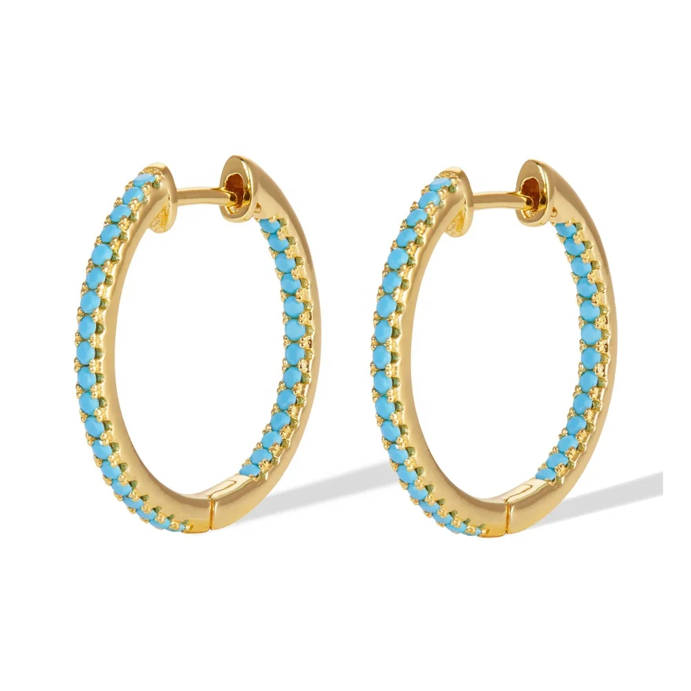 

fashion earring design colorful cz Huggie hoops 22mm Medium sized Hoop earring for women, Picture