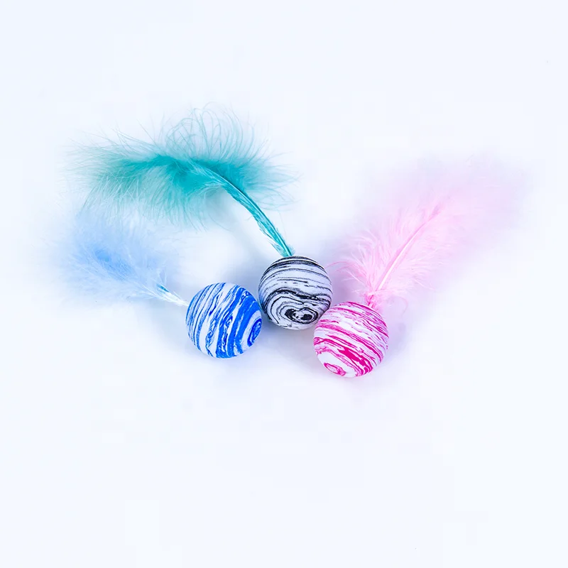 

New Arrival Cat Toys Interactive Pet Colorful Feather Chew Ball Toys
