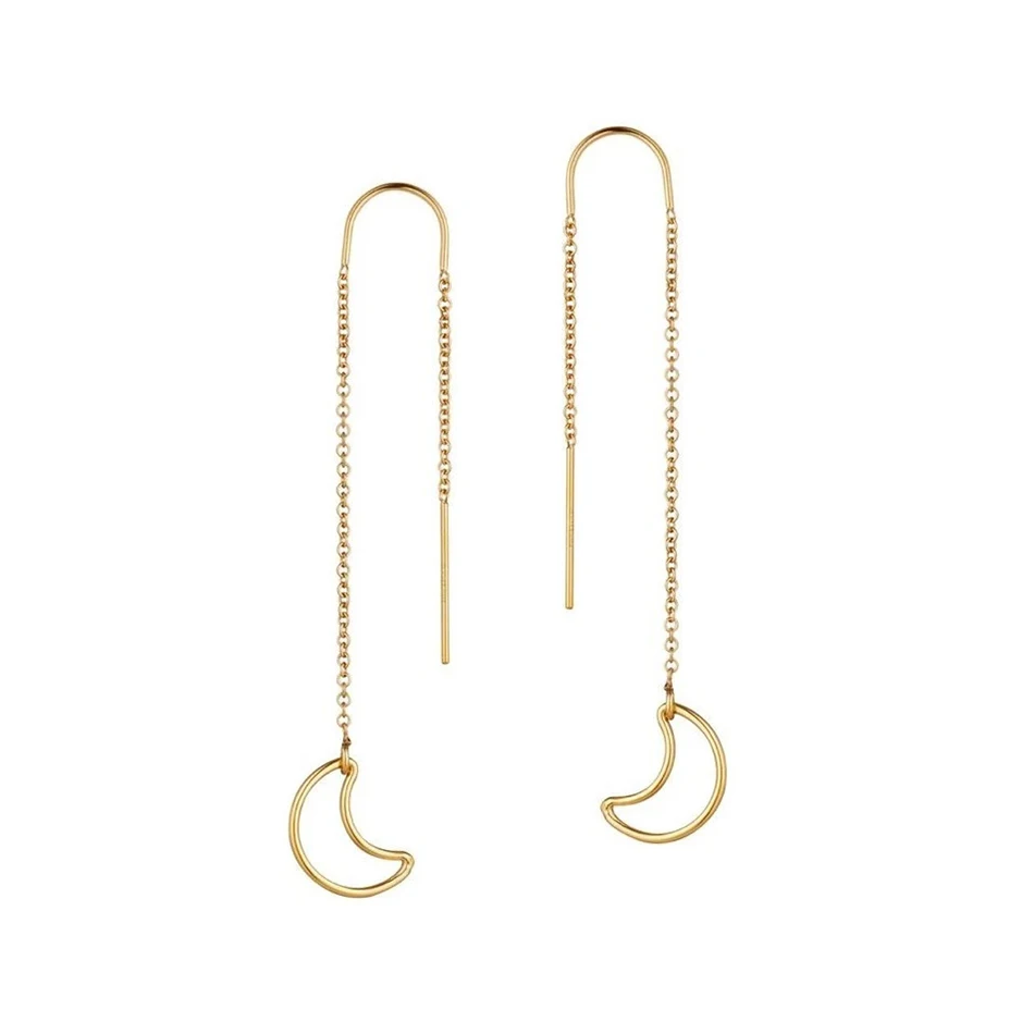

Wholesale 14K Gold Plated Fashion Drop Earrings 925 Sterling Silver Long Chain Hollow Moon Earring for Women Jewelry Accessories