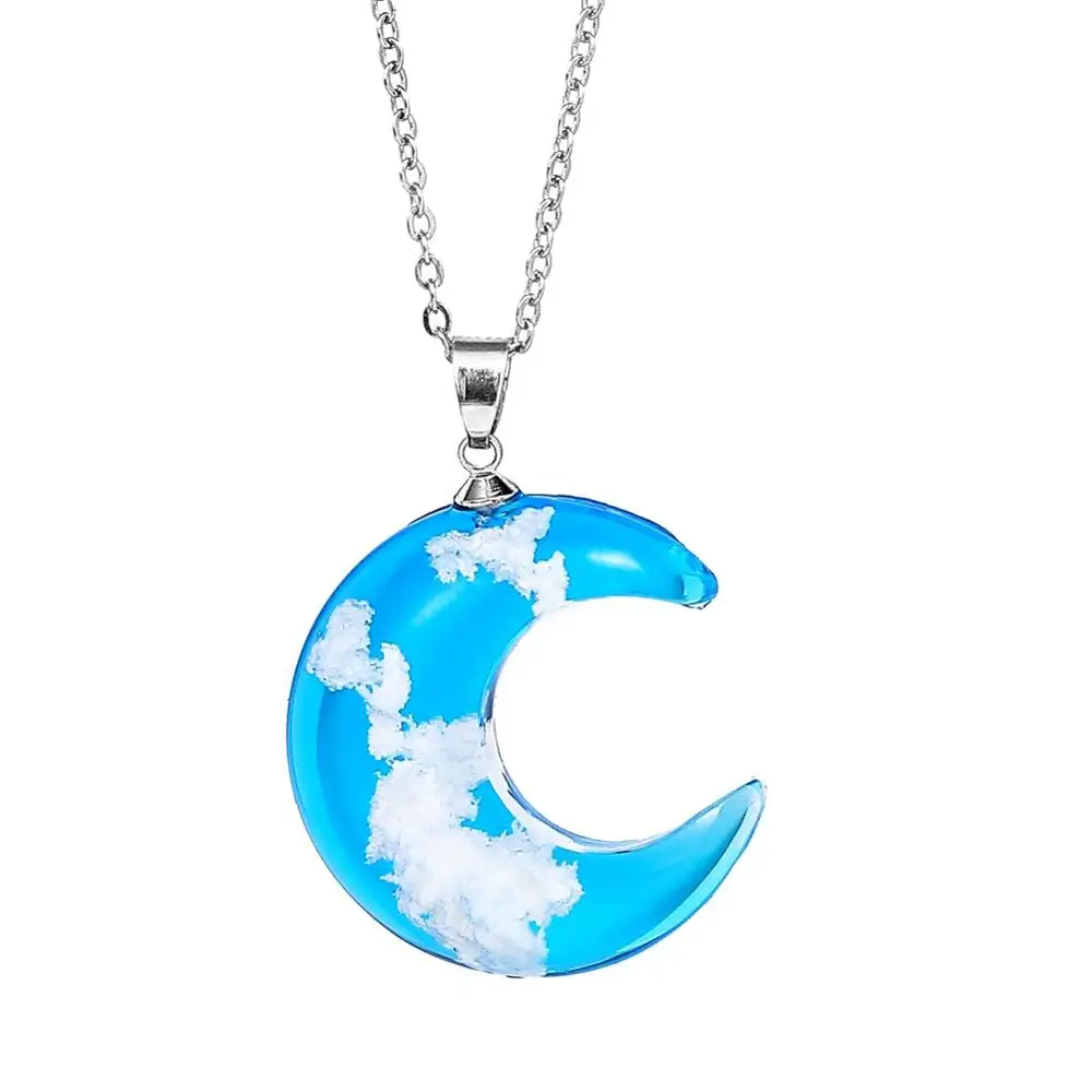 

Fashion New Necklace Moon Pendant Blue Sky White Cloud Transparent Resin Moon Pendants Necklaces Women Fashion Jewelry Gift, Picture