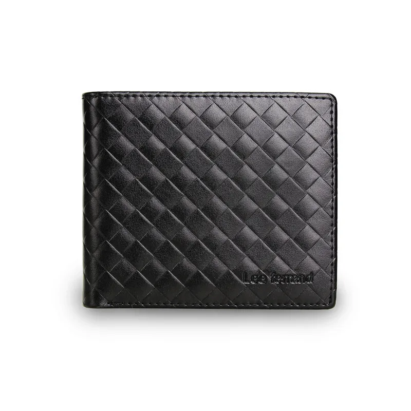 

MW017 Wholesale designer woven short bag purse charms famous brands soft black genuine leather man wallet customized