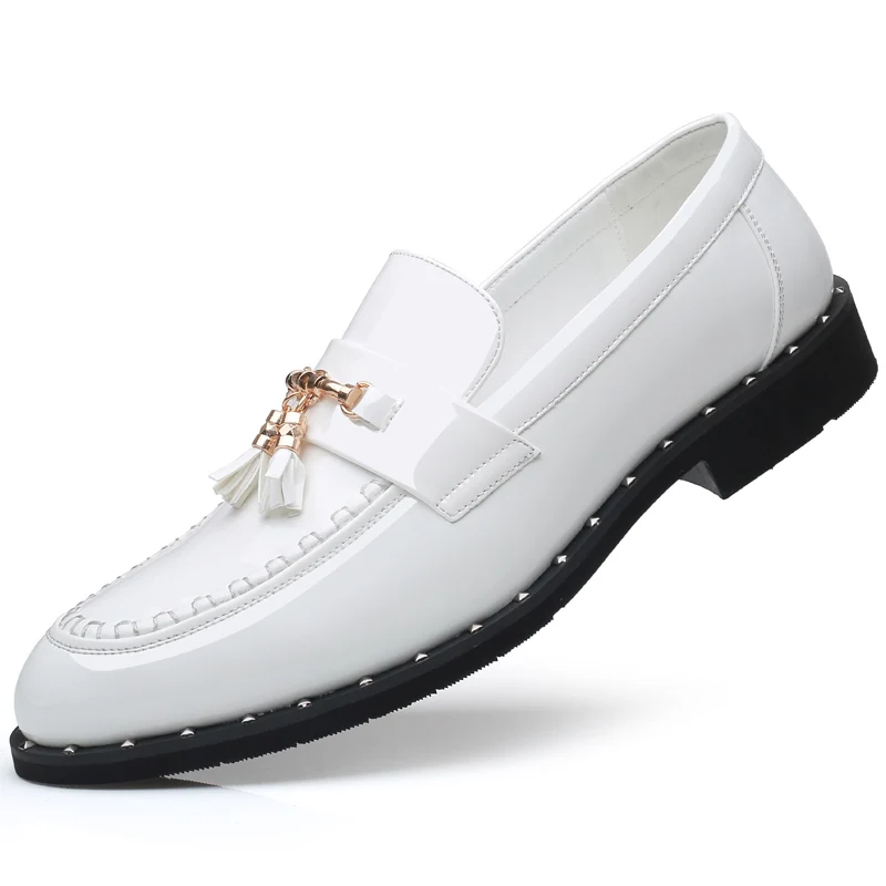 

New original leather shoes for men Fashion party wear shiny small leather shoes business British casual leather shoes, Black,white