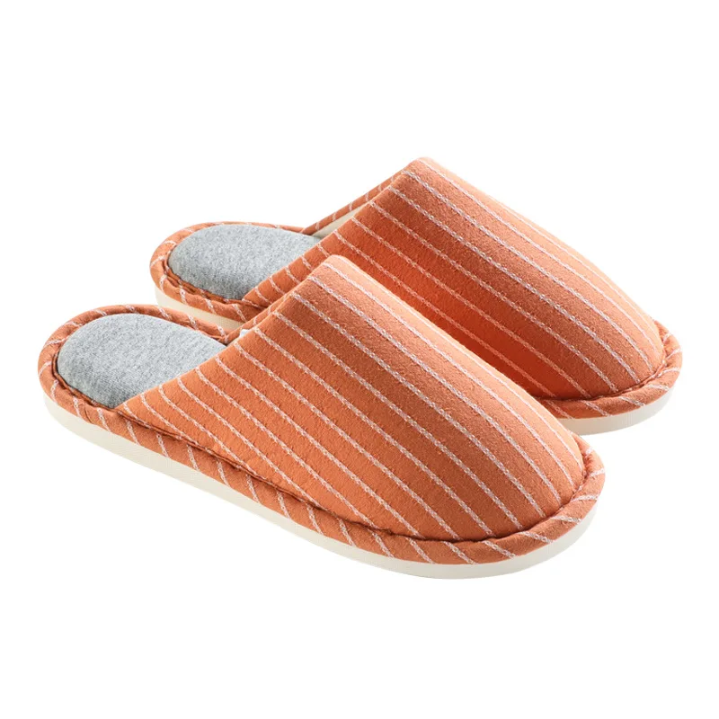 

2020 new winter warm cotton slippers for home non-slip striped lovers with soft bottom slippers