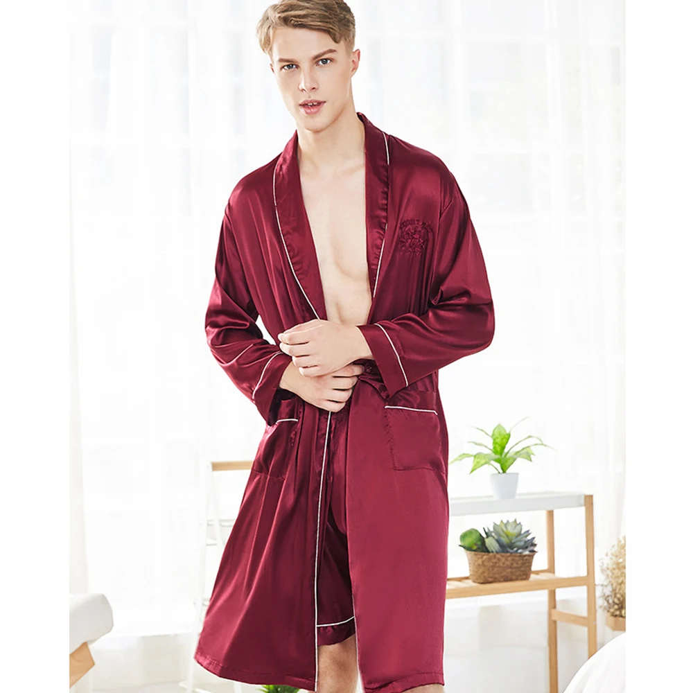 

Wholesale custom Man satin Pajama set Two Pieces Bathrobe And Shorts Nightwear Home wear For Men Sleepwear, Customized color