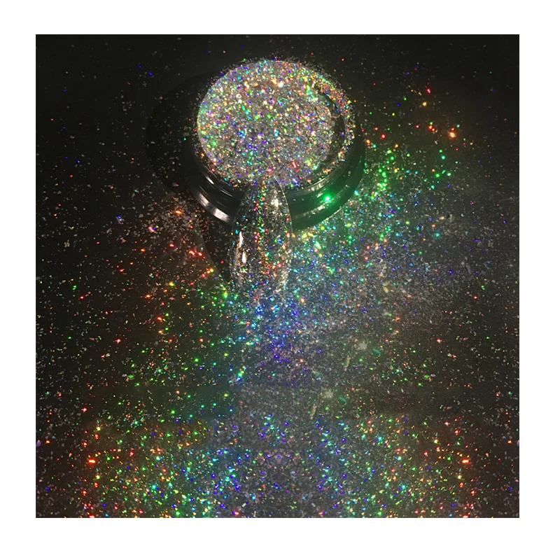 

Top-Grade Galaxy Holographic Flakes 0.2g/box Laser Bling Rainbow Flecks Chrome Magic Effect Irregular Nail Art Glitter Powders, Silver