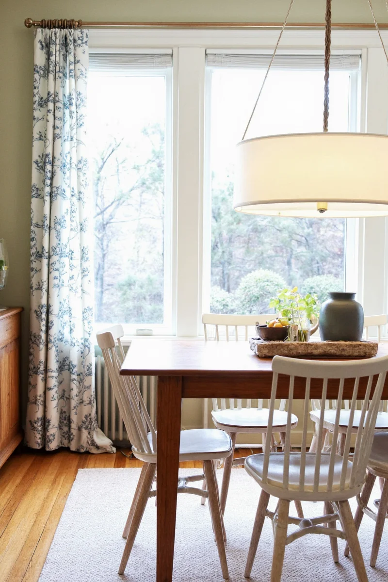 Light sheer curtains in a sunny dining room