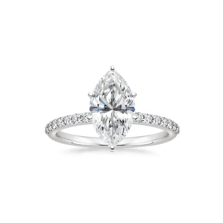 

September SALE diamond ring 0.5ct marquise 6 claw side stone pave classic engagement in 14k white rose gold, Gold color