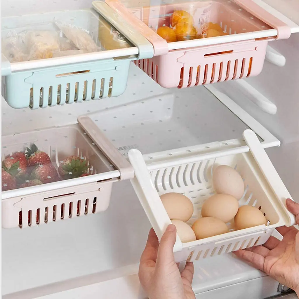 

Kitchen Accessories Refrigerator Drag-out Durable Storage Organizer Fruit Drink Vegetable Basket Rack Assorted Color Food Contai, Customized color