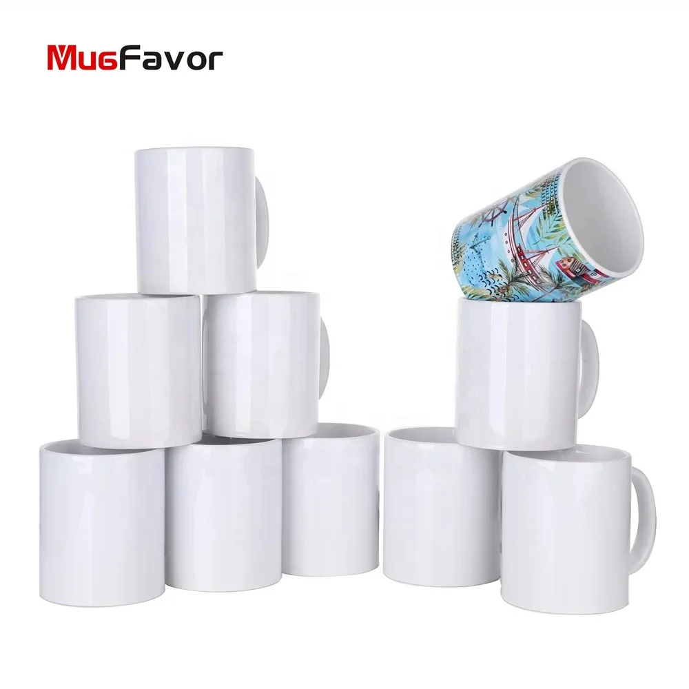 

Grade AA Dishwasher Safe MugFavor Wholesale 11oz Blank Ceramic Sublimation Photo Coffee Mug MW11P sublimation blank mug factory, White