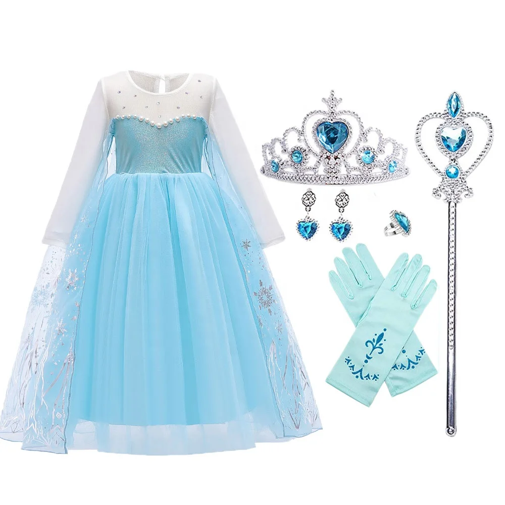 

Hot sales Birthday Party Fancy Elsa Dress Costumes Collection Cosplay Wig Halloween Frozen Baby Girl Princess Elsa Dress, As picture