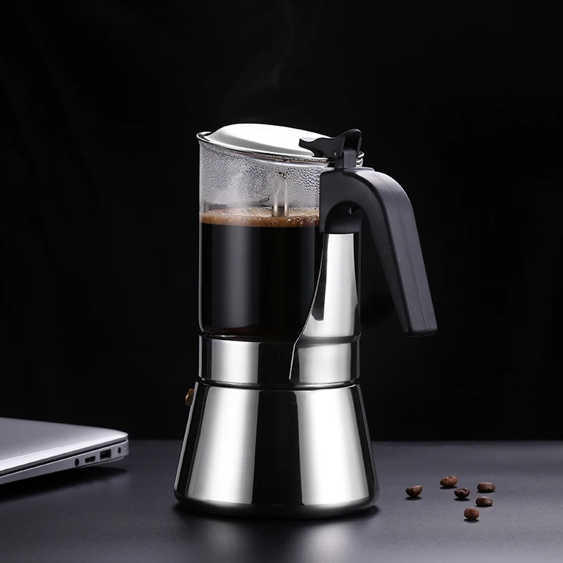 

9 cups Food Grade Safe High Heat-Resistant Borosilicate Glass Espresso Coffee Maker stainless steel Moka Pot