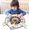 Christmas present Pre-school Educational & Learning Wooden Toy Happy Hour Clock Kid's Wooden Time Learning Puzzle