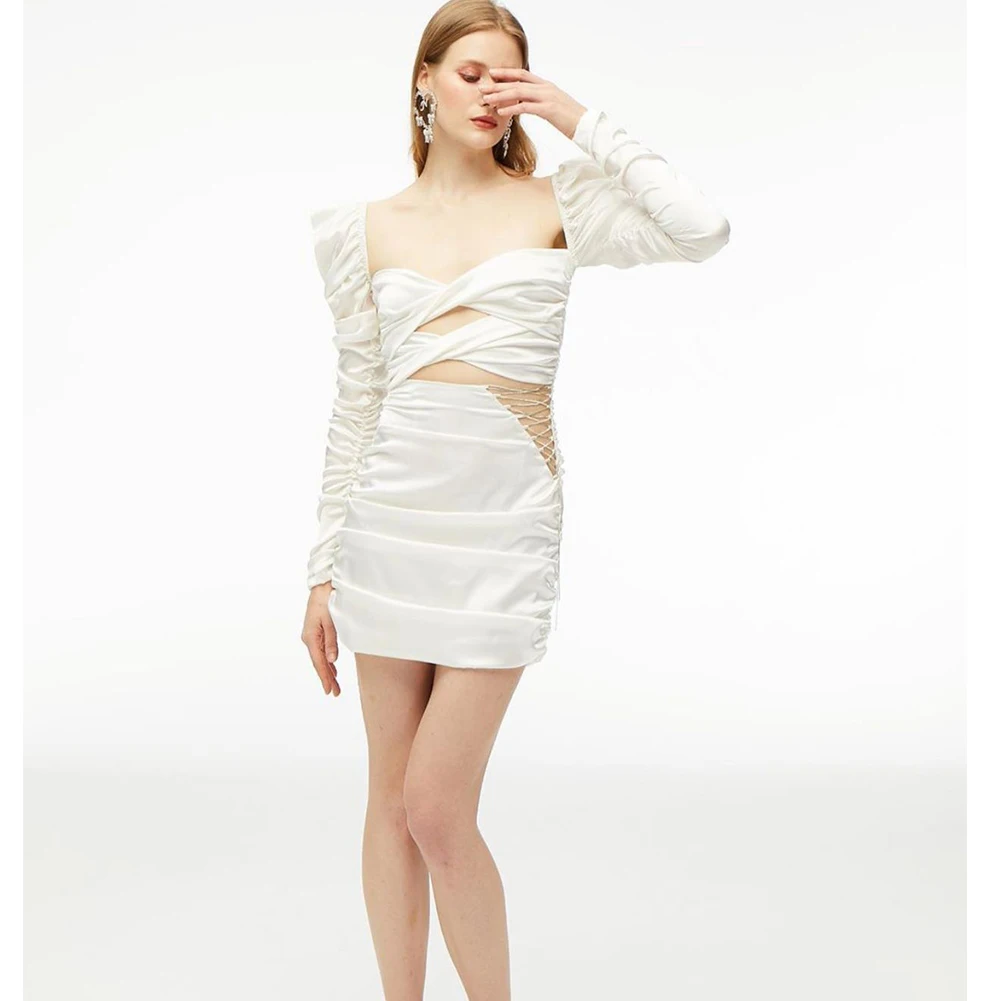 

Fashion Sexy White Long Sleeve One Piece Sexy Party Dress Women Clothing